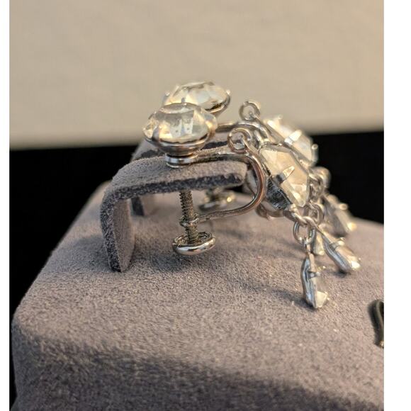 Vintage/Antique Dorsons 12K GF Silver Tone Crystal Dangle Screw Back Earrings - Picture 3 of 6